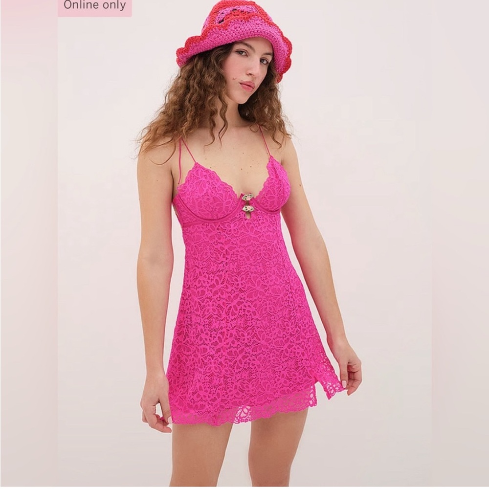 For Love And Lemons Pink Lace Mini Dress